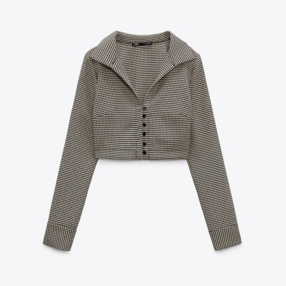Zara houndstooth crop long sleeve shirt - XS